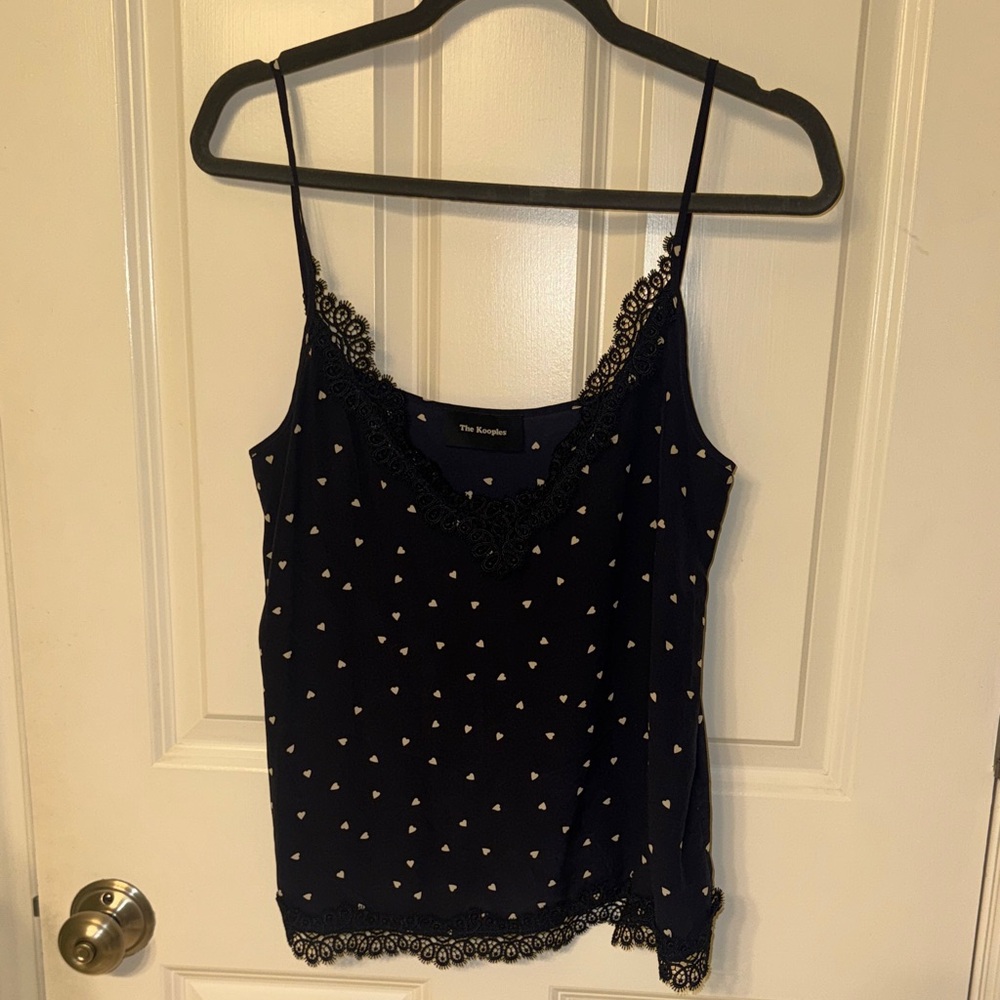 The Kooples Dark Blue Heart Print Lace Cami